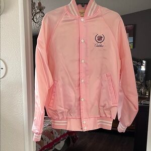 Pink Satin Cadillac Embroidered Bomber Jacket
